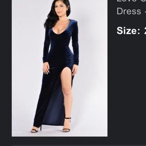 Navy Velvet Dress with high slit